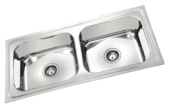Double bowl kitchen sink with folded edge