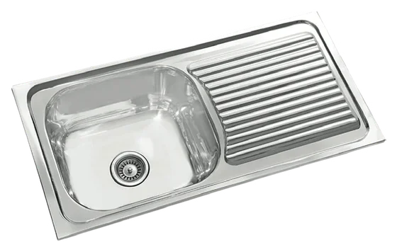 Single bowl sink with drainboard and folded edge